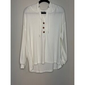 One Eleven North Womens White Henley Hoodie Long Sleeve Button Top Size M